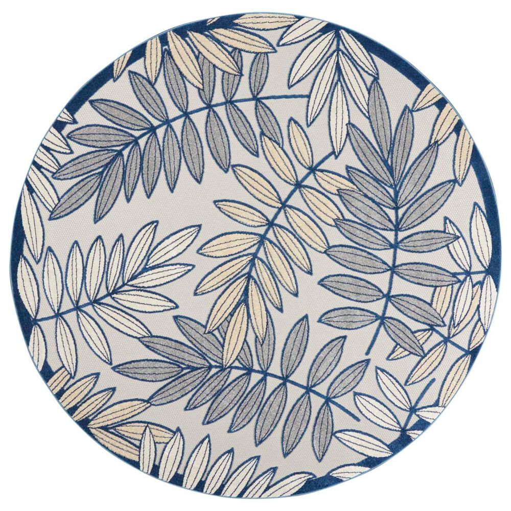 Nourison Aloha ALH18 7"10" Round Ivory and Navy Indoor/Outdoor Area Rug, , large