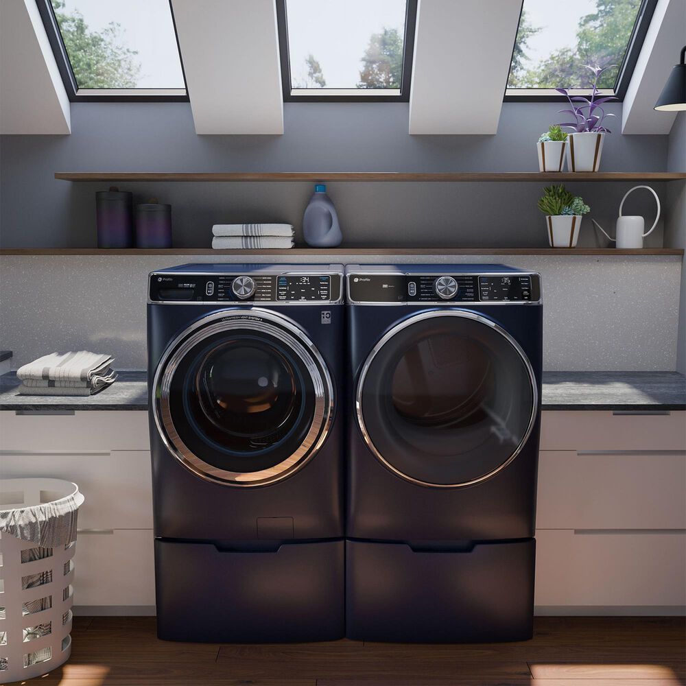 GE Appliances Front Load Washer and Gas Dryer with Pedestal in Black, , large