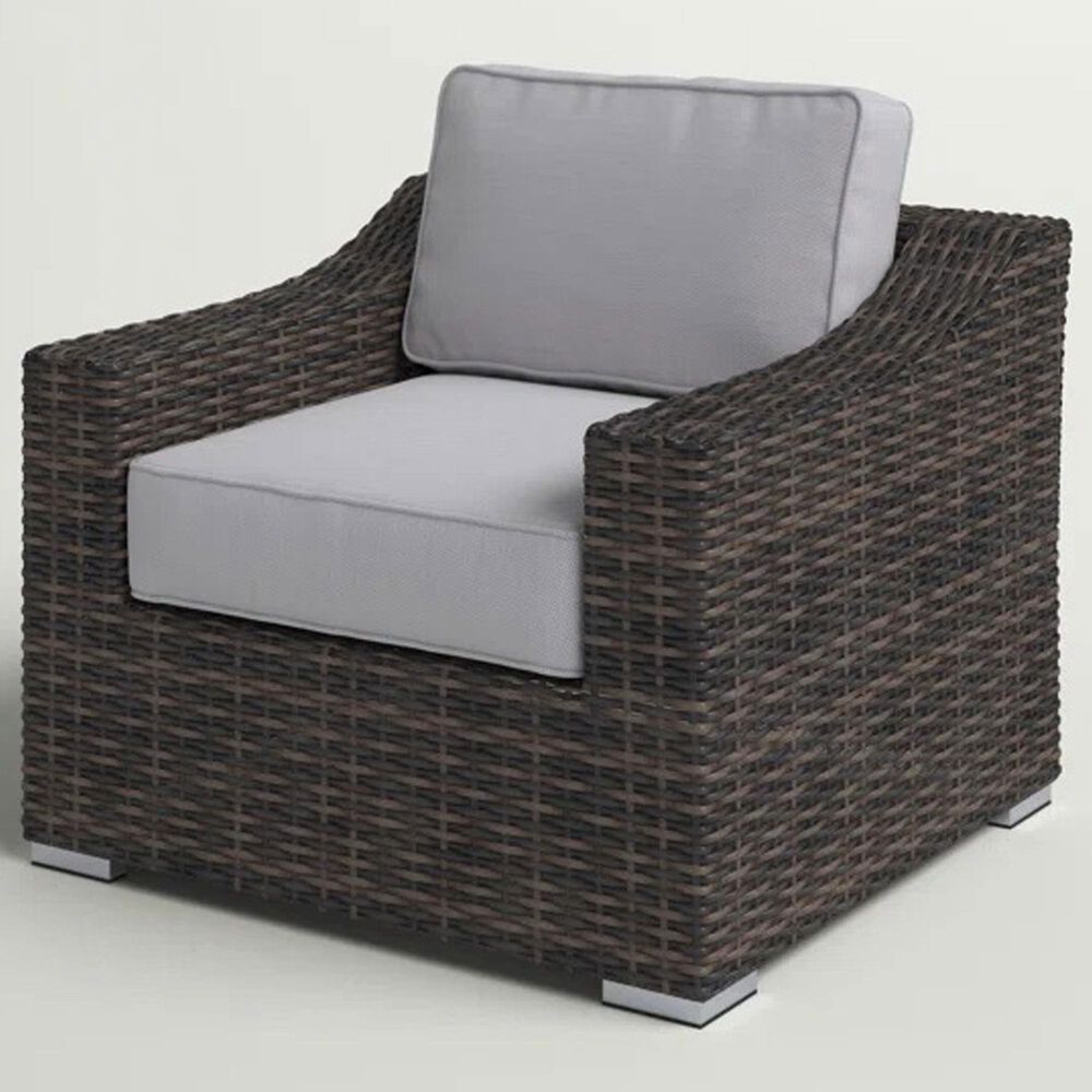 Hearth and Haven Outdoor Armchair with Curved Armrests and Espresso Wicker in Gray, , large