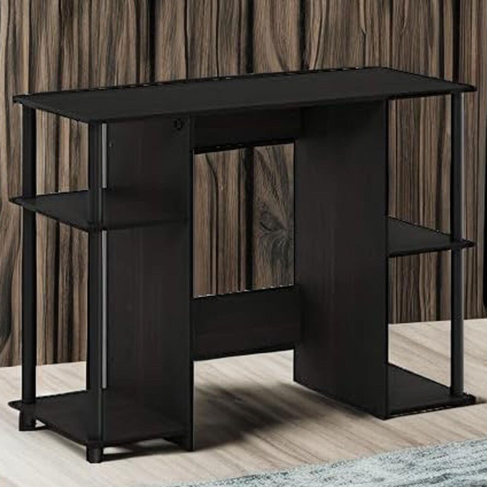 HOMLUX 38" Computer Desk with Dual Open Side Shelves in Espresso and Black, , large