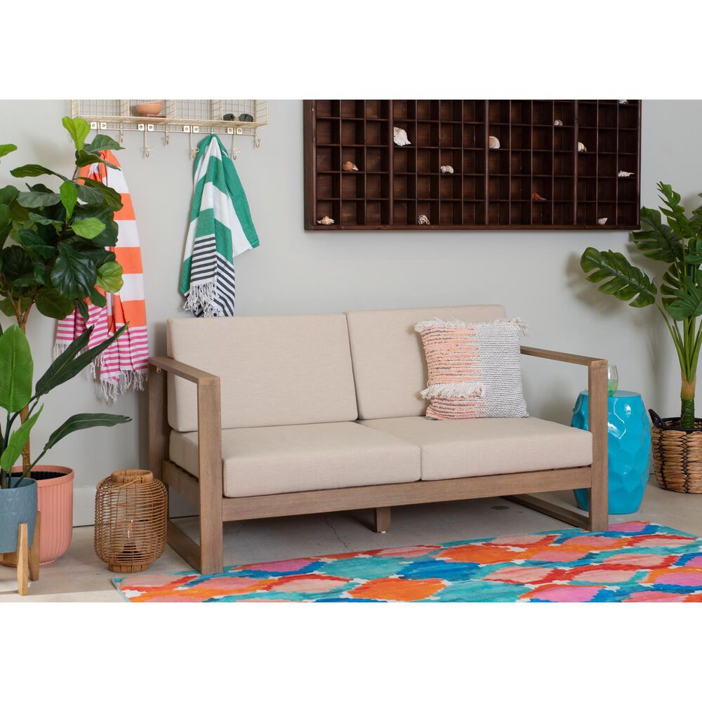 Linon Home Decor Silas 2-Seater Outdoor Sofa with Beige Cushions in Natural, , large