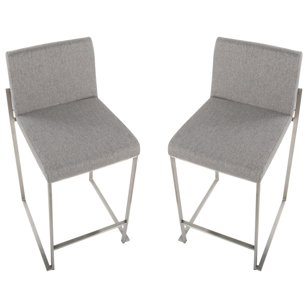 Lumisource Fuji High Back Counter Stool with Grey Fabric Cushion in Stainless Steel &#40;Set of 2&#41;, , large