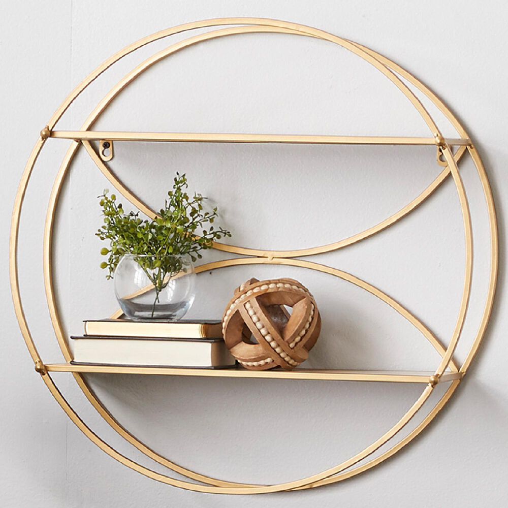 CosmoLiving by Cosmopolitan 22&quot; x 22&quot; Wall Shelf in Gold and Light Natural Brown, , large