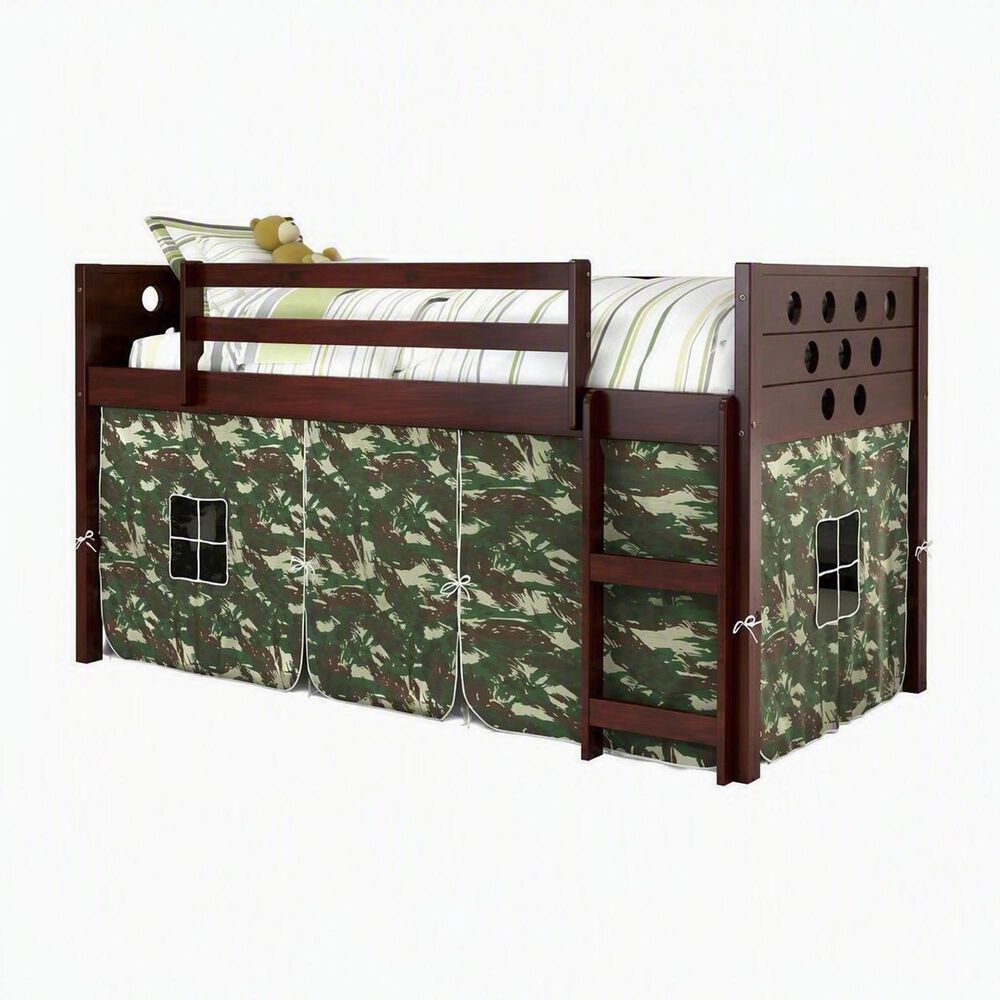Forest Grove Circles Twin Loft Bed with Camo Tent in Dark Cappucino, , large