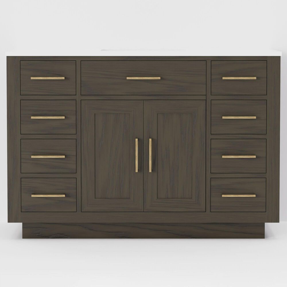 Lexora Home Abbey 48&quot; Single Bathroom Vanity in Brown Oak with 2 cm White Quartz Top and Rectangular Sink, , large