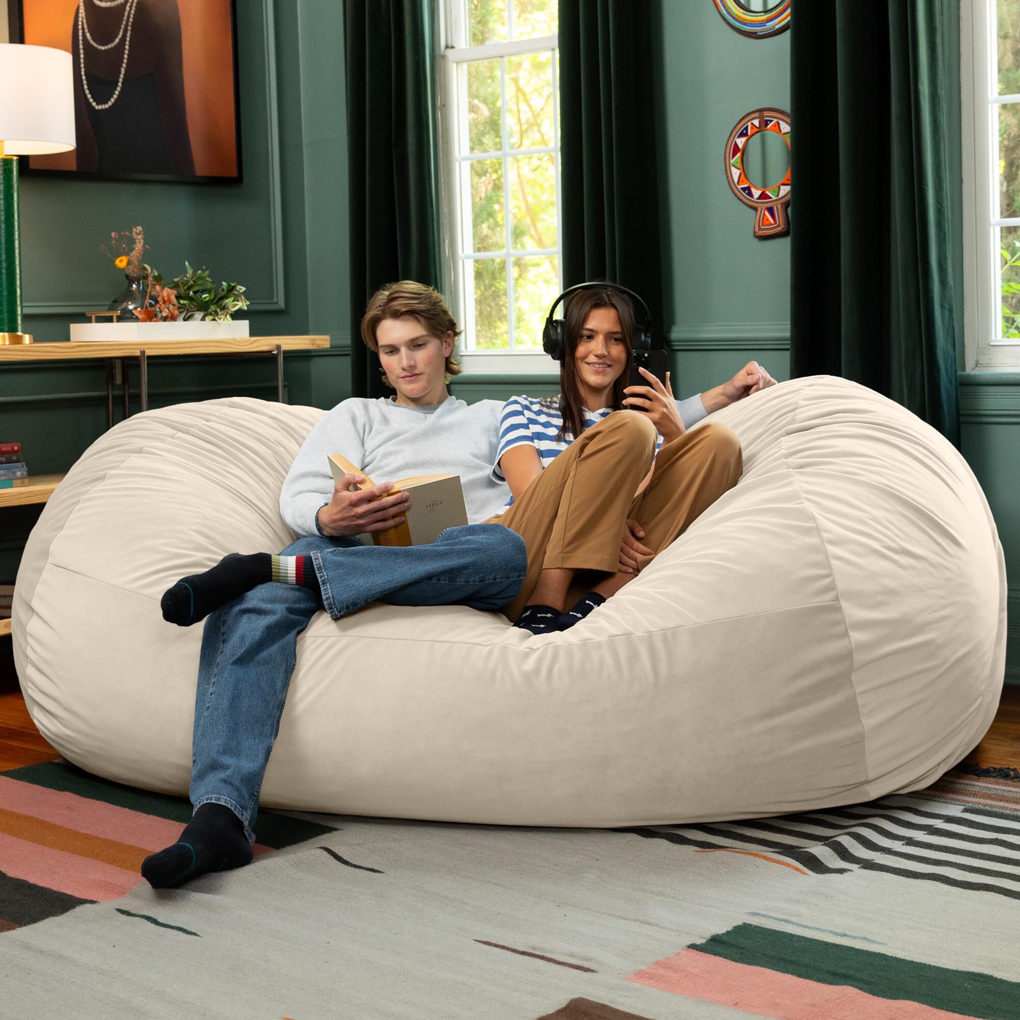 Leather Green Lounger Jaxx 6' Cocoon Bean Bag, Camel