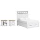 Ashley Queen Storage Bed and Two Nightstands in White and Natural, , large