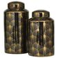 Maple and Jade 2-Piece Jar Set with Floral Accents in Glossy Black and Gold, , large