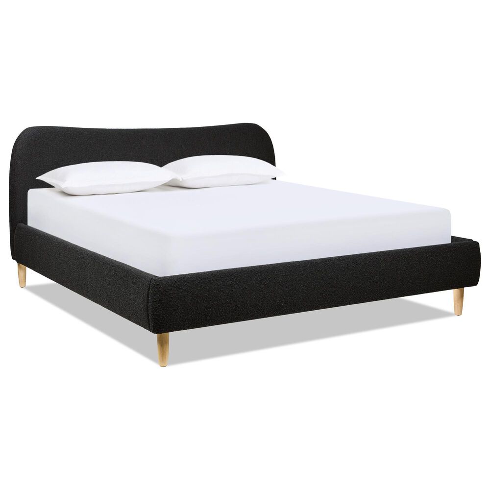 Jennifer Taylor Home Roman King Platform Bed with Ebony Black Upholstered in Natural Whitewashed, , large
