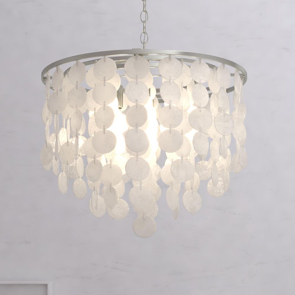 Vaxcel Lighting Elsa 3-Light Coastal Capiz Shell Waterfall Pendant in Satin Nickel, , large