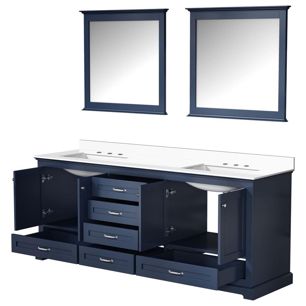 Lexora Home Dukes 80&quot; Double Bathroom Vanity in Dark grey with 2 cm White Quartz Top, Rectangular Sinks and 30&quot; Mirrors, , large