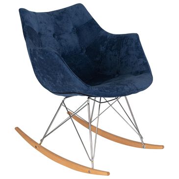 Leisuremod Willow Rocking Chair in Navy Blue Velvet, , large