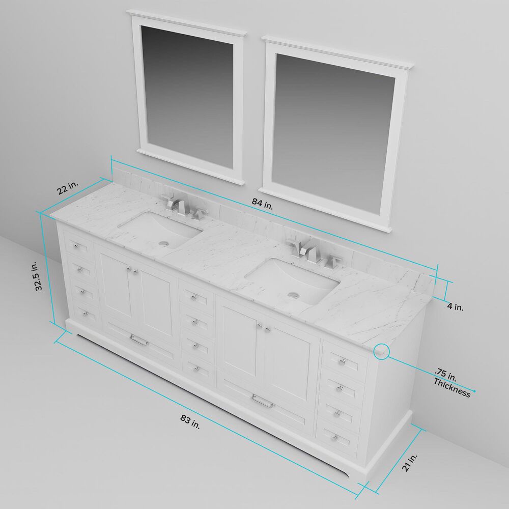 Lexora Home Dukes 84" Double Bathroom Vanity in White with 2 cm White Cultured Marble Top and Rectangular Sinks, , large