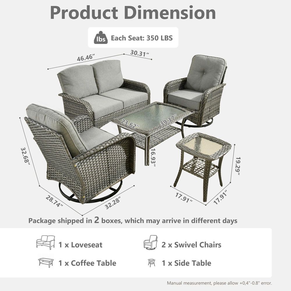 HOMLUX 6-Piece Patio Conversation Set in Dark Gray, , large