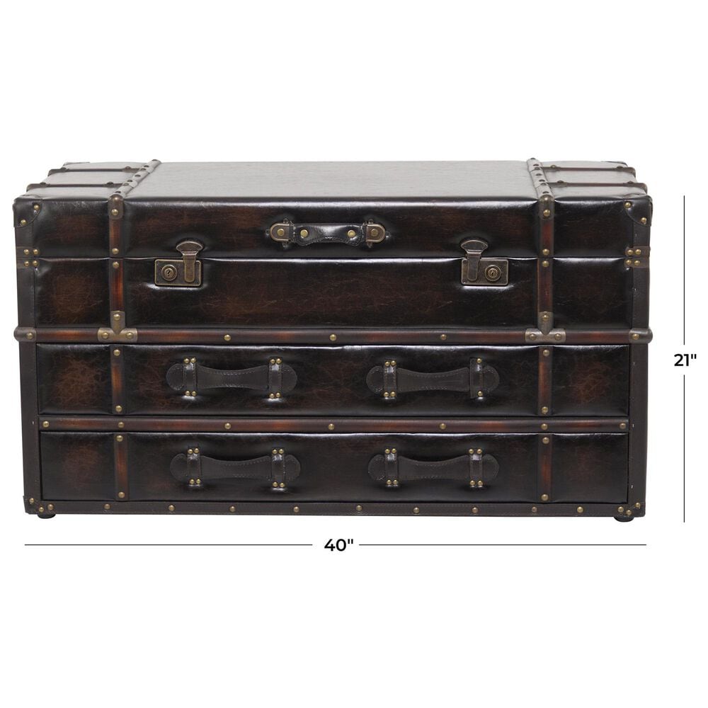 Maple and Jade Vintage 2-Drawer Coffee Table with Buckle Hinged Top in Hickory Brown, , large