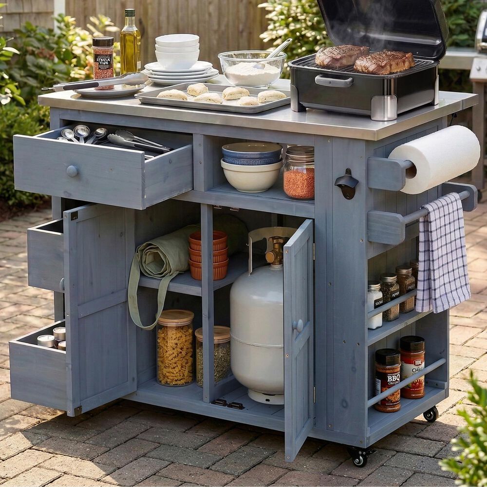 HOMLUX 41.9" Outdoor Extendable Kitchen Island in Gray, , large