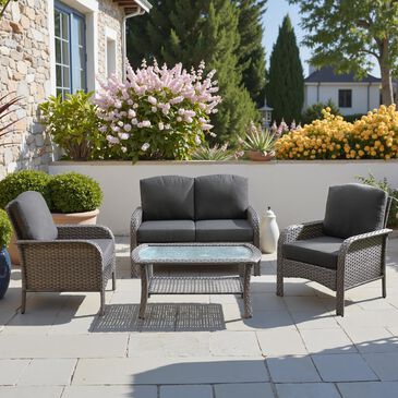 HOMLUX 4-Piece Patio Conversation Set with Grey Wicker in Black, , large