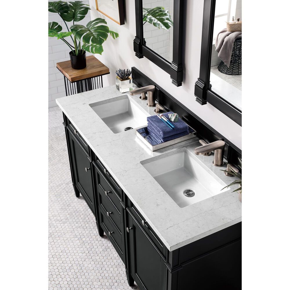 James Martin Vanities Brittany 60&quot; Double Bathroom Vanity in Black Onyx with 3 cm Eternal Jasmine Pearl Quartz Top, , large