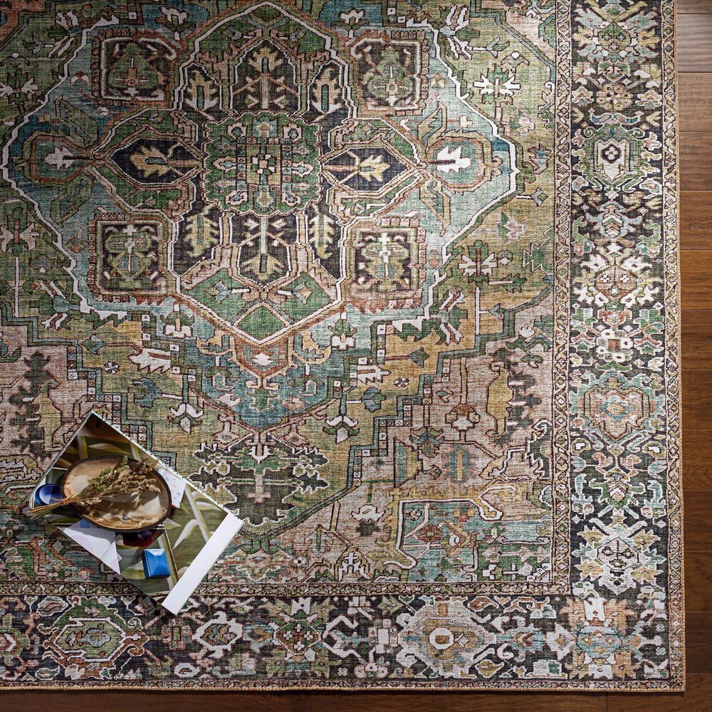 Surya Iris 7&#39;6&quot; x 9&#39;6&quot; Medium Green, Dark Blue, Charcoal, Light Olive, Sage, Light Beige and Cream Area Rug, , large