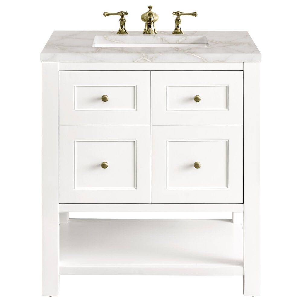 James Martin Vanities Breckenridge 30&quot; Single Bathroom Vanity in Bright White with 3 cm Victorian Silver Quartz Top and Rectangular Sink, , large