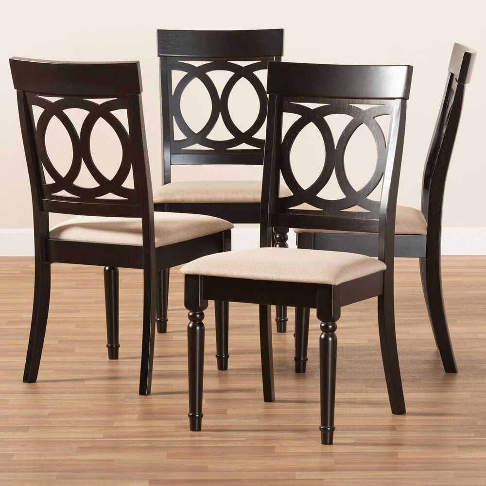 Baxton Studio Lucie Side Chair with Sand Cushion in Espresso Brown (Set of 4), , large