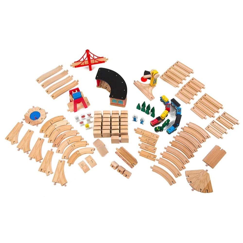 Melissa &amp; Doug Deluxe Wooden Railway Train Play Set, , large