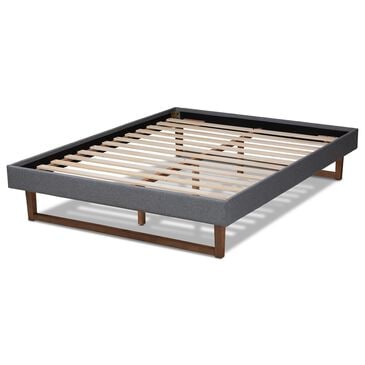 Baxton Studio Liliya Full Platform Bed Frame with Dark Grey Upholstered in Walnut Brown, , large