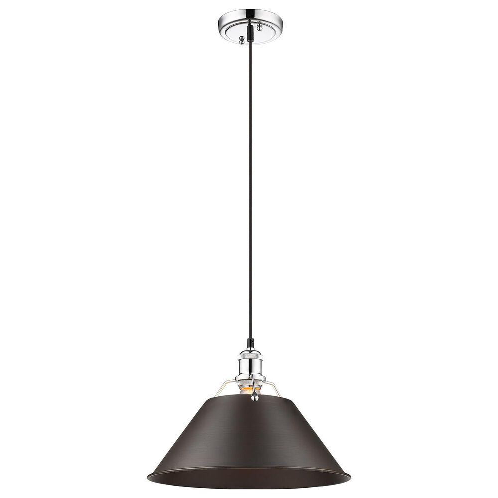 Golden Lighting Orwell 1-Light Wide Large Pendant with Rubbed Bronze Shade in Chrome, , large