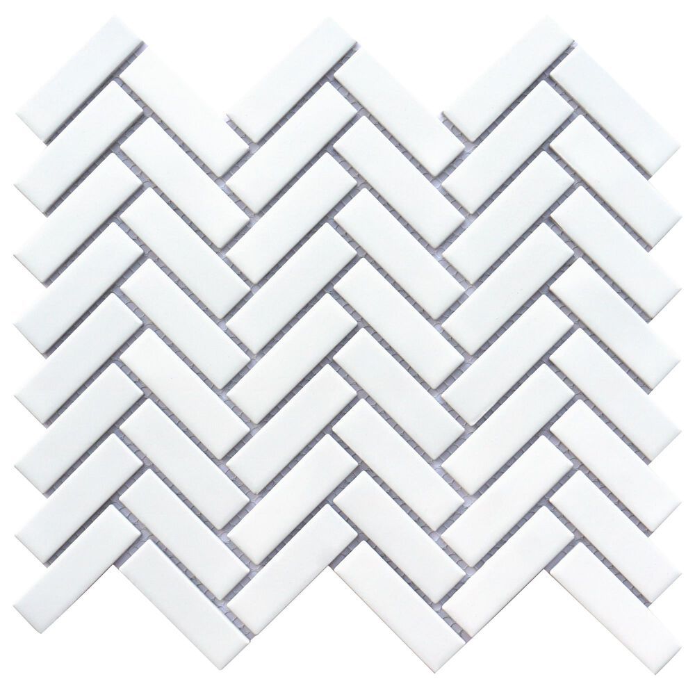 Emser Impact White 11" x 12" Herringbone Porcelain Mosaic Sheet, , large