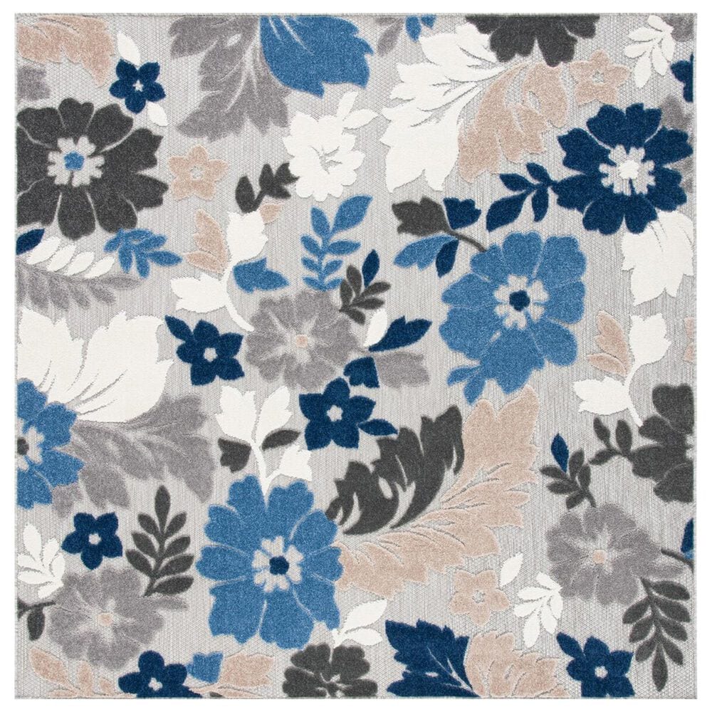 Safavieh Cabana CBN308F 6"7" Square Grey and Blue Indoor/Outdoor Area Performance Rug, , large