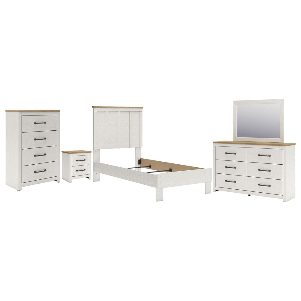 Ashley Linnocreek 5-Piece Twin Bedroom Set in White and Warm Brown, , large