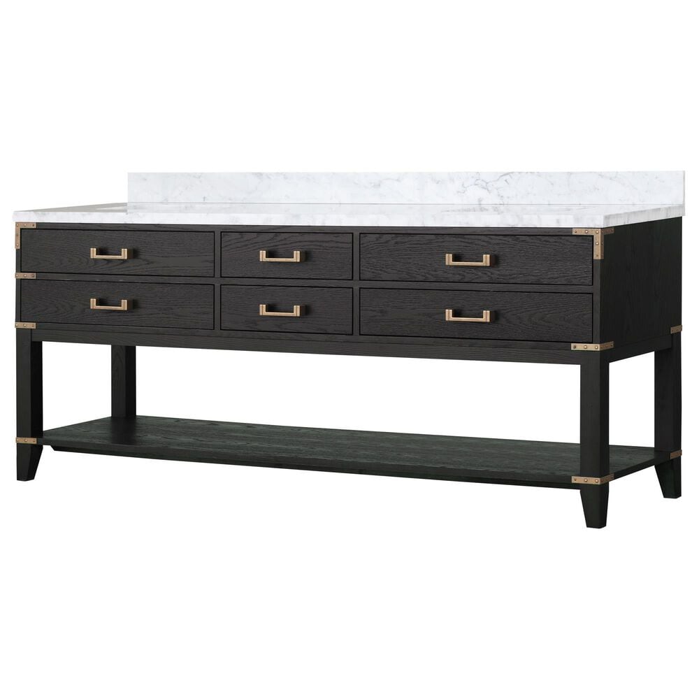 Lexora Home Norwalk 80" Double Bathroom Vanity in Black Oak with White Carrara Marble Top and Rectangular Sinks, , large