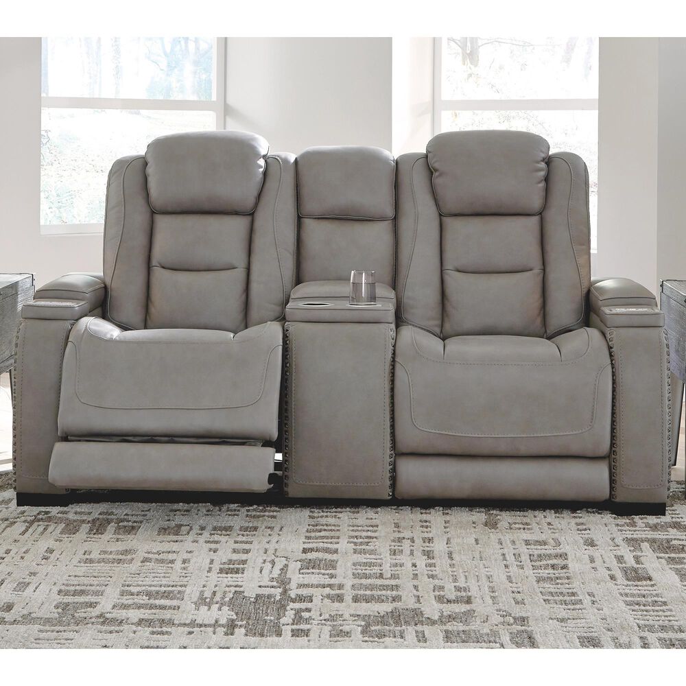 Ashley The Man-Den Power Reclining Loveseat/Console/Adjustable Headrest in Gray, , large