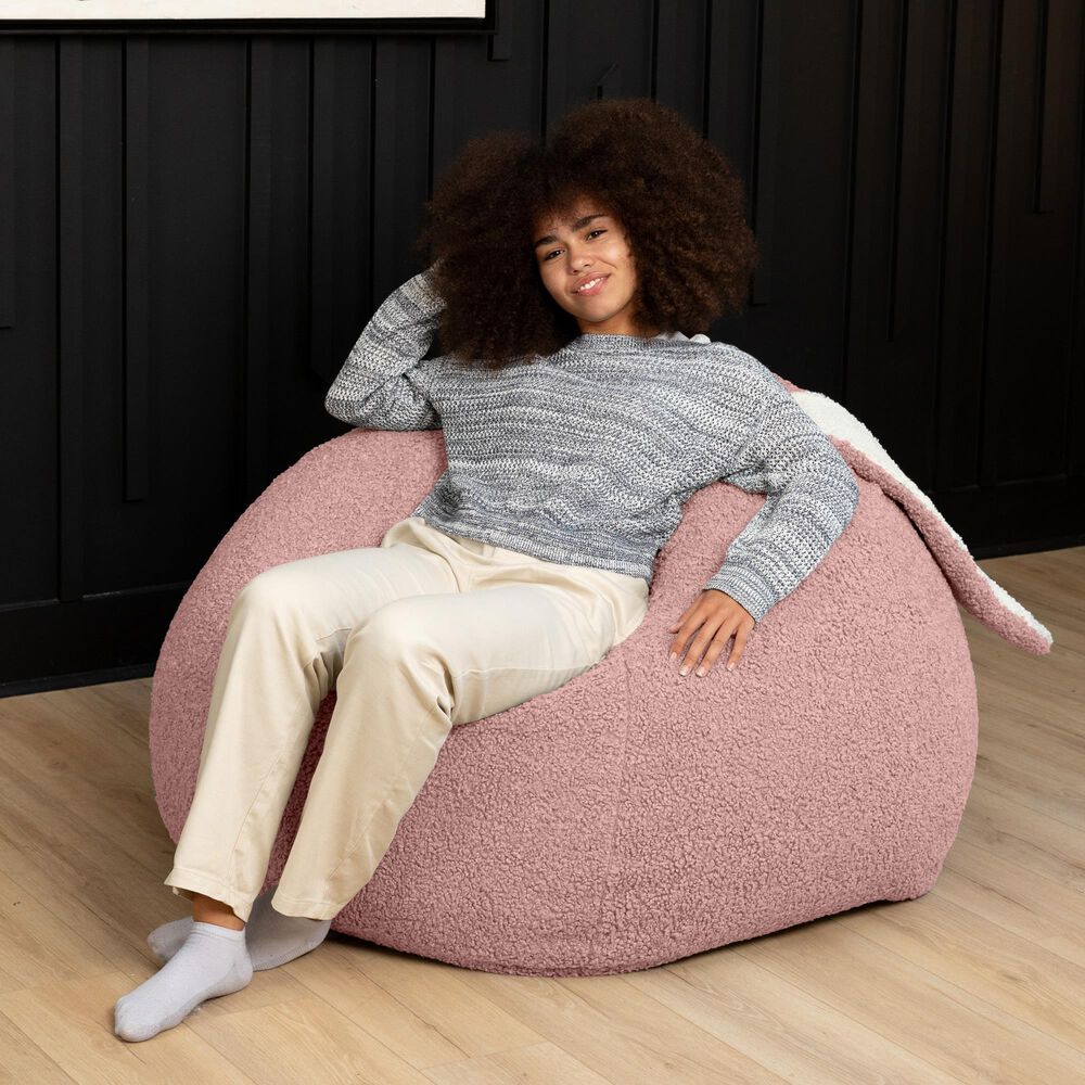 Jaxx HopSeat Bunny Oval Shaped Large Bean Bag Chair in Pink, , large