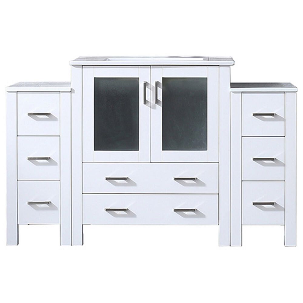Lexora Home Volez 54&quot; Single Bathroom Vanity in White with 2 cm White Ceramic Top, Rectangular Sink and Side Cabinets, , large