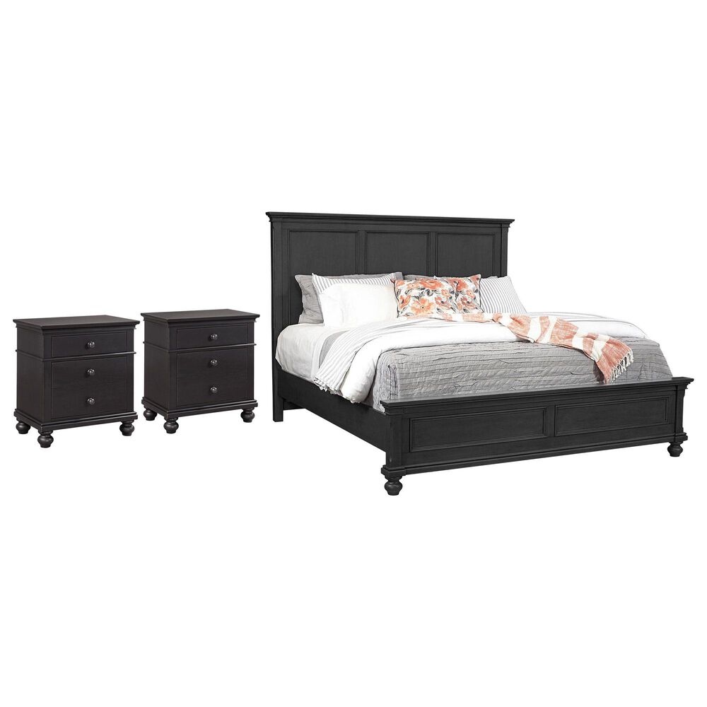 Riva Ridge Oxford California King Panel Bed with Two Nightstands in Black, , large