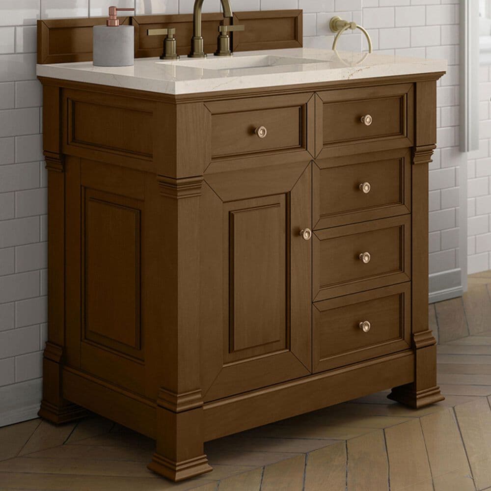 James Martin Vanities Brookfield 36&quot; Single Bathroom Vanity in Honey Oak with 3 cm Eternal Marfil Quartz Top and Rectangular Sink, , large