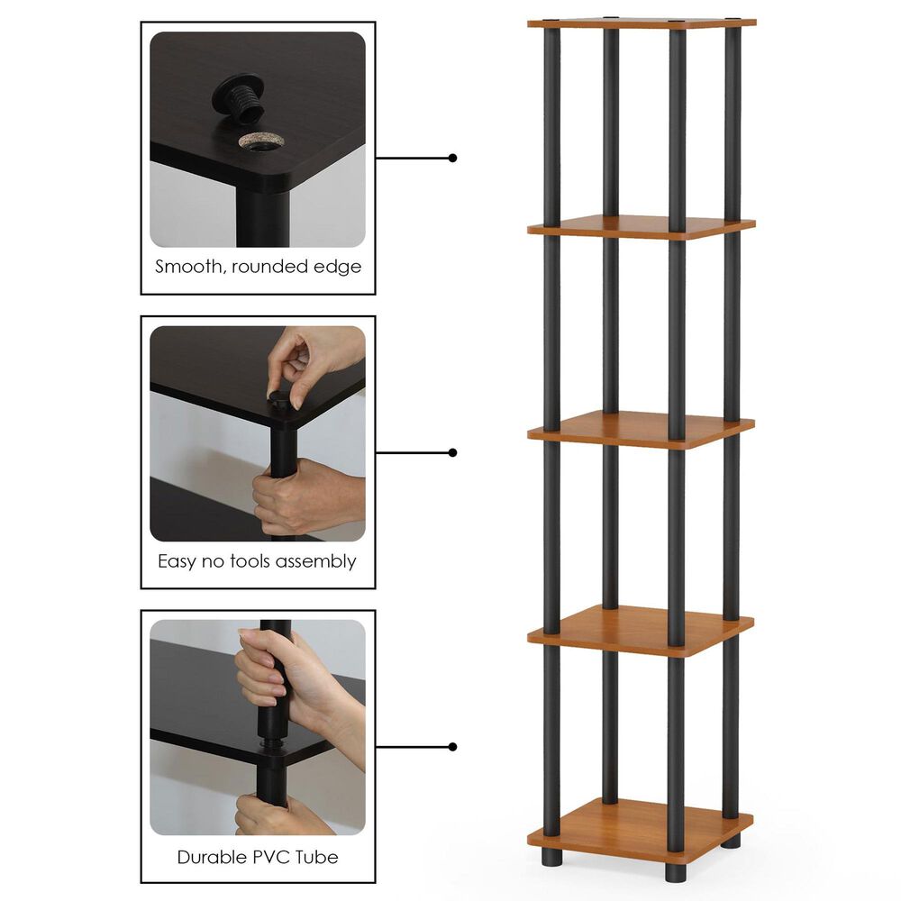 HOMLUX Turn-N-Tube 5-Tier Corner Square Display Bookshelf in Light Cherry and Black, , large