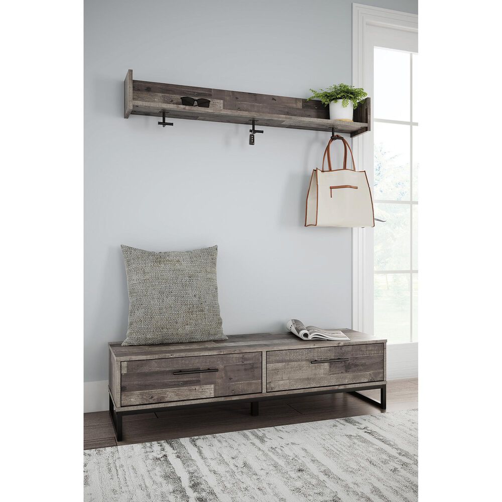 Ashley Neilsville Wall Mounted Coat Rack with Shelf in Gray and Brown, , large