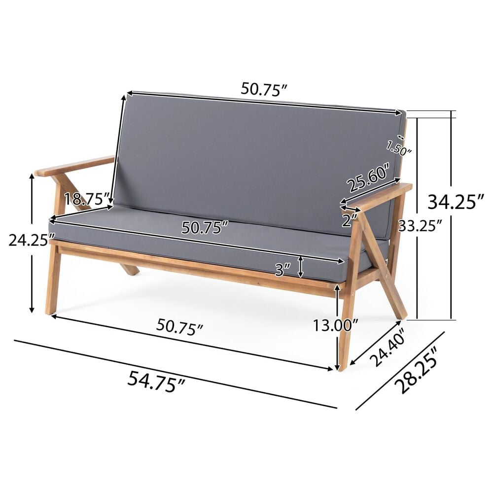 Hearth and Haven Panama 4-Piece Patio Conversation Set with Gray Cushion in Teak, , large