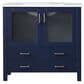 Lexora Home Volez 36" Single Bathroom Vanity in Navy Blue with 2 cm White Ceramic Top and Rectangular Sink, , large