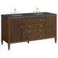 James Martin Vanities Myrrin 60" Double Vanity in Mid Century Walnut with 3 cm Charcoal Soapstone Quartz Top, , large
