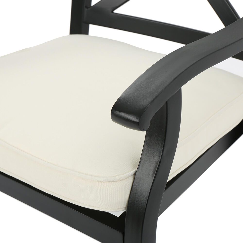 Hearth and Haven Outdoor Aluminum Dining Chair with X-Back Design and Ivory Cushion in Black &#40;Set of 2&#41;, , large