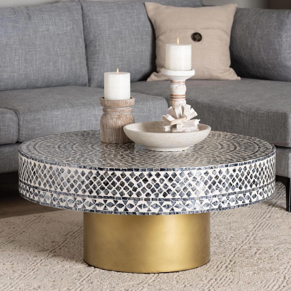 Baxton Studio Idra Coffee Table in Black, White and Gold, , large