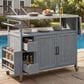 HOMLUX Farmhouse Rolling Outdoor Kitchen Cart with Stainless Steel Top in Blue Gray, , large