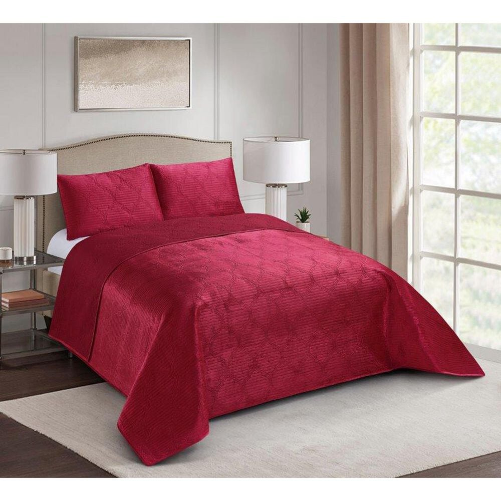 Duke Imports Virah Bella Micromink 3-Piece Full/Queen Quilt Set in Burgundy Tetra, , large