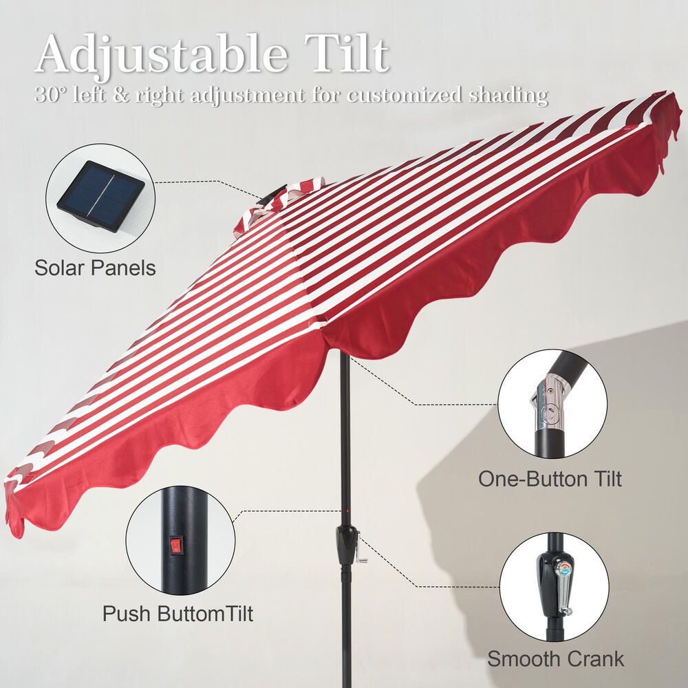 HOMLUX 10' Patio Umbrella with Adjustable Tilt and Scalloped Edge in Red, , large