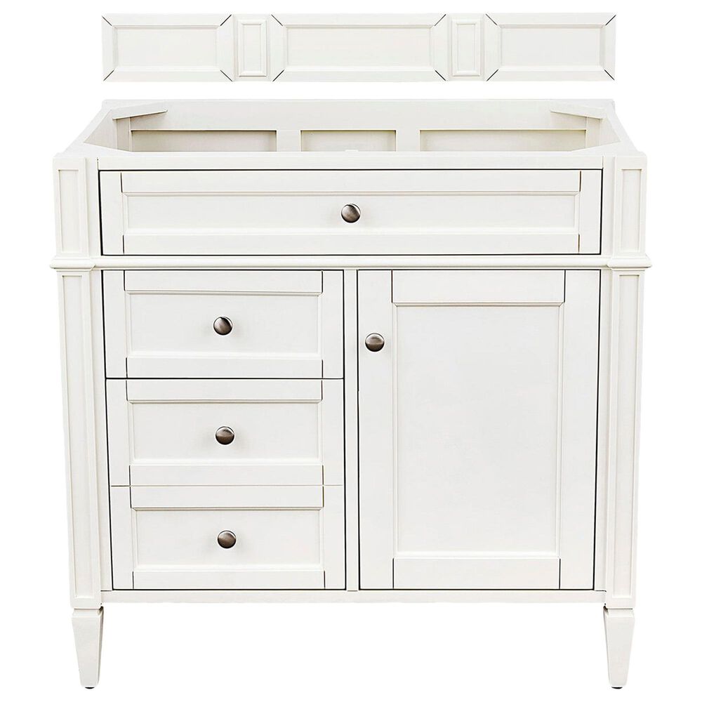 James Martin Brittany 36&quot; Single Bathroom Vanity in Bright White with 3 cm White Zeus Quartz Top and Rectangular Sink, , large