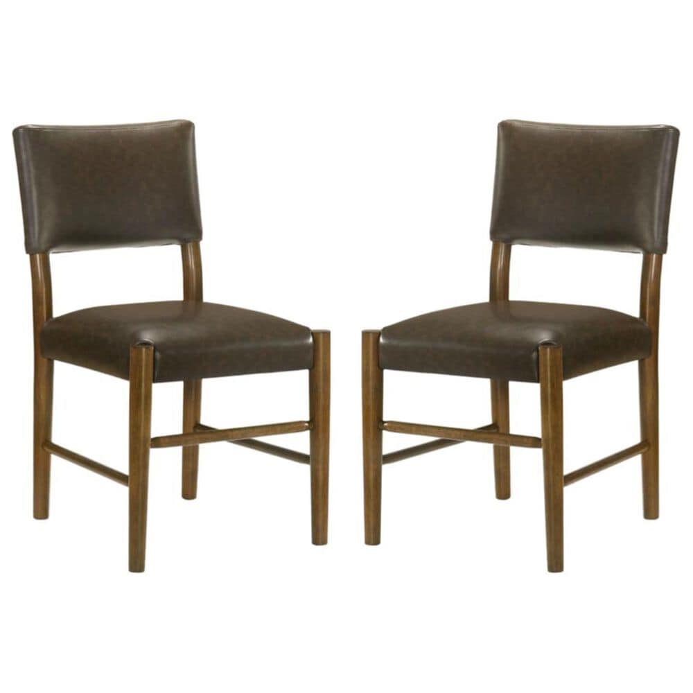 Armen Living Bennet Side Chair with Brown Upholstery in Walnut (Set of 2), , large