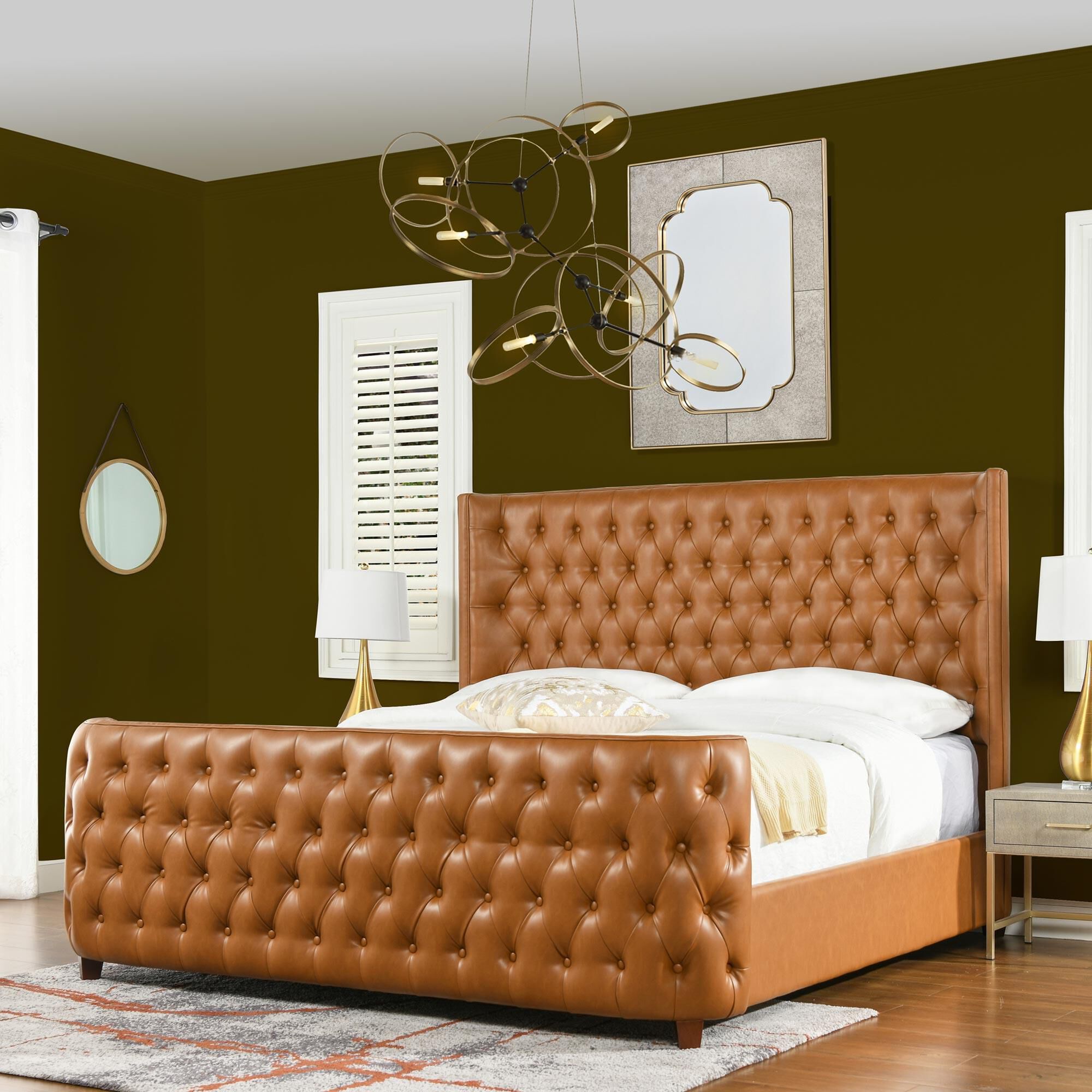 Jennifer Taylor Home Brooklyn King Upholstered Bed in Caramel Tan Brown
